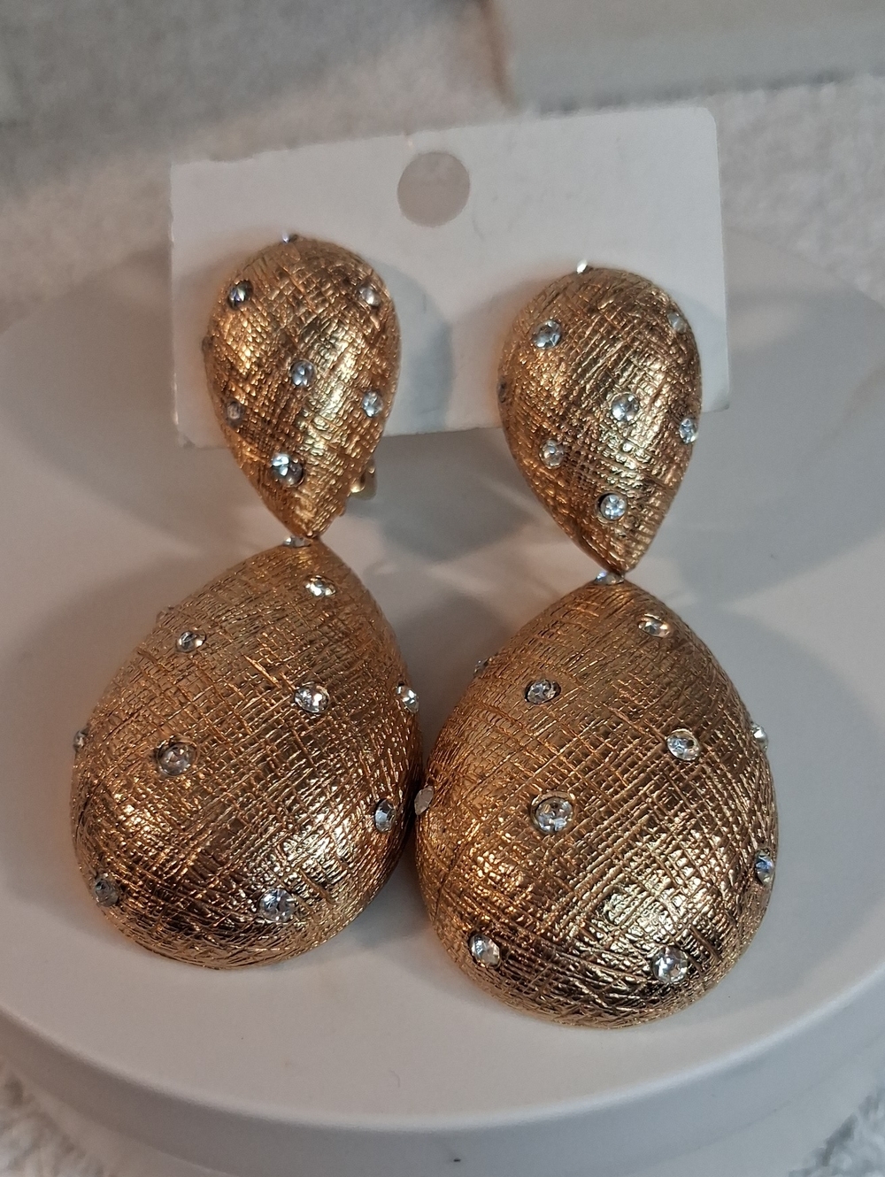 Gold Teardrop Crystal Statement Clip-On Earrings